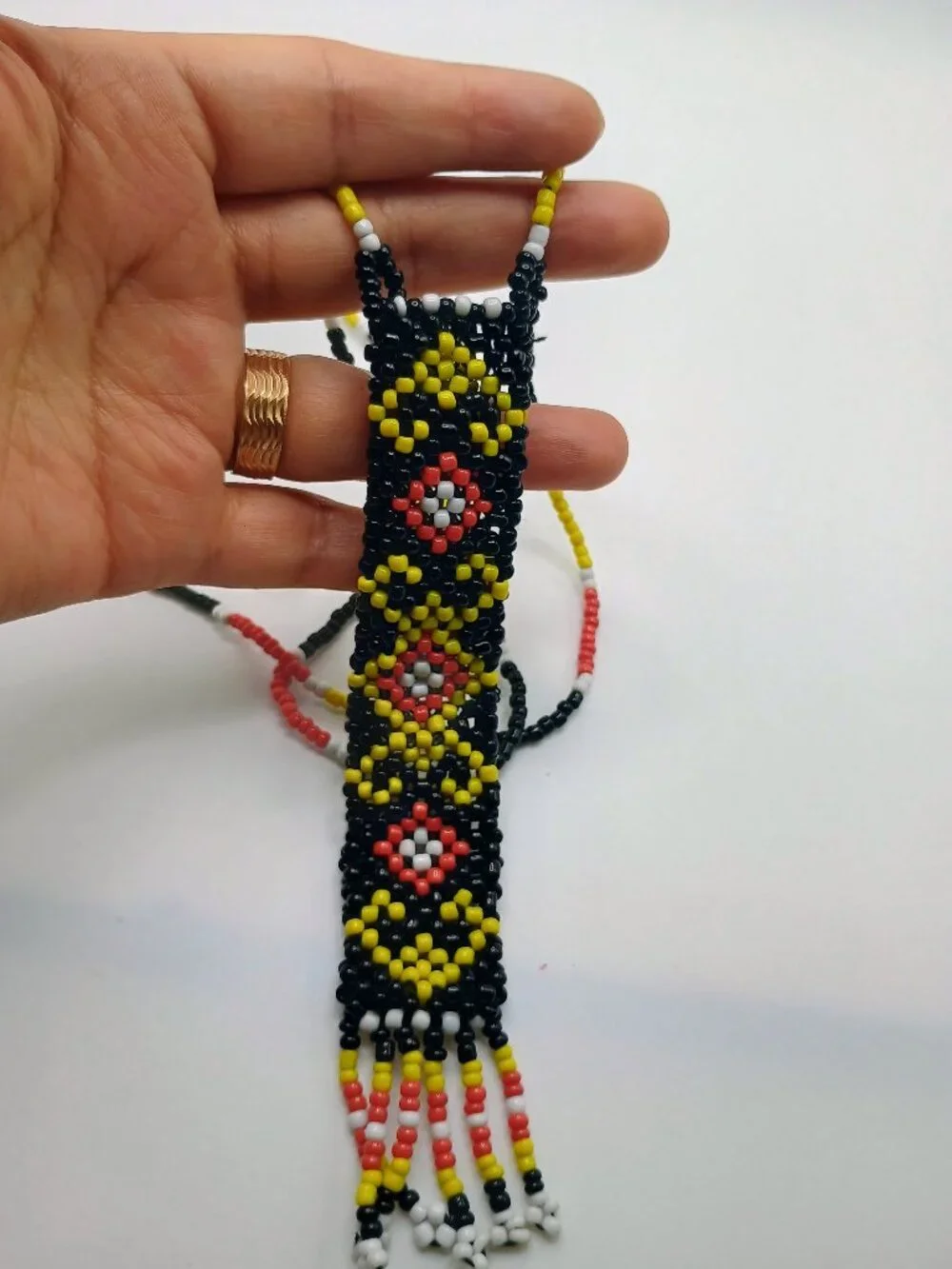 Lumad Filipino Geometric Woven Pendant Necklace, Mountain Range Style